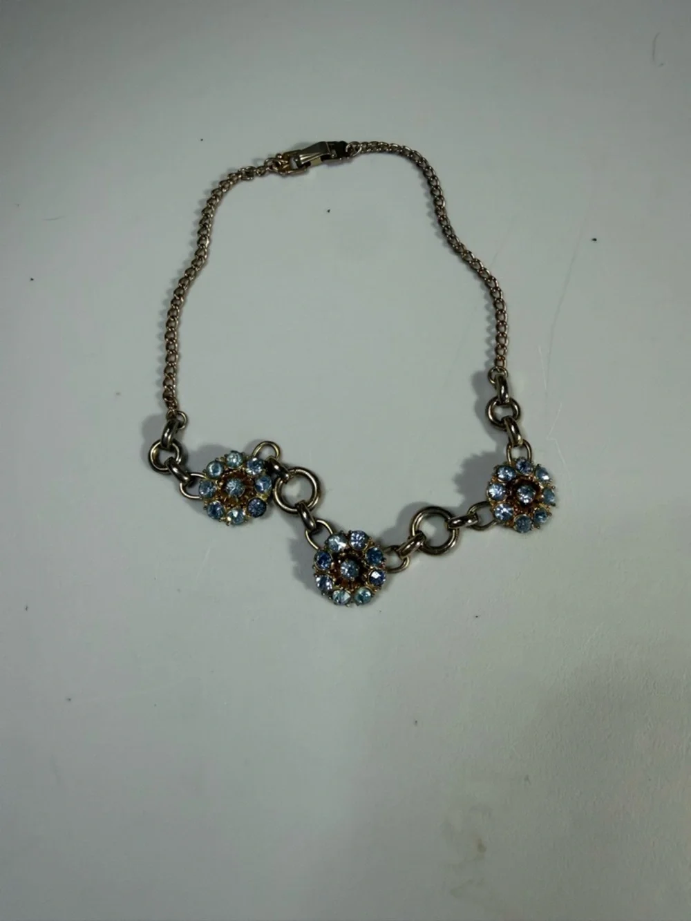 Vintage Barclay Gold-Tone Floral Crystal Necklace - Light Blue Accents